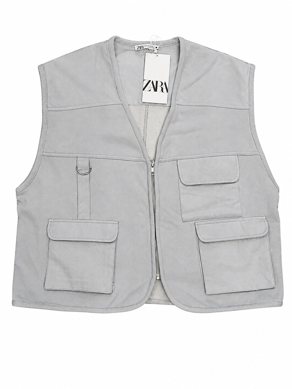 ZARA Light Gray Utility Vest with Front Pockets